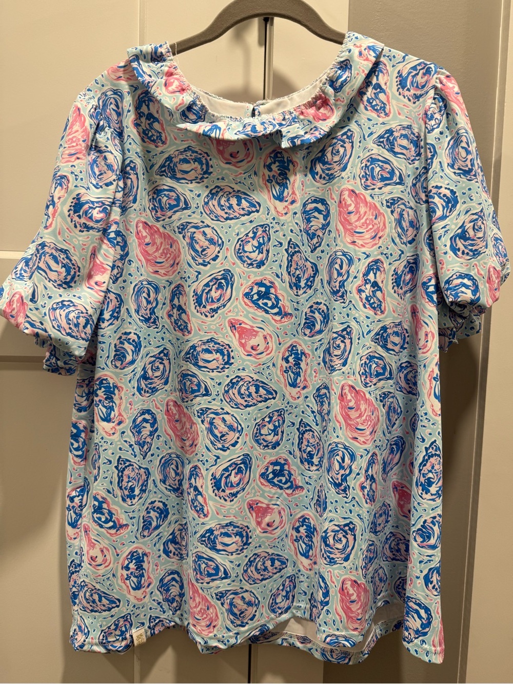 Simply Southern Pastel Blue Top with Pink & Royal Blue Swirl Print